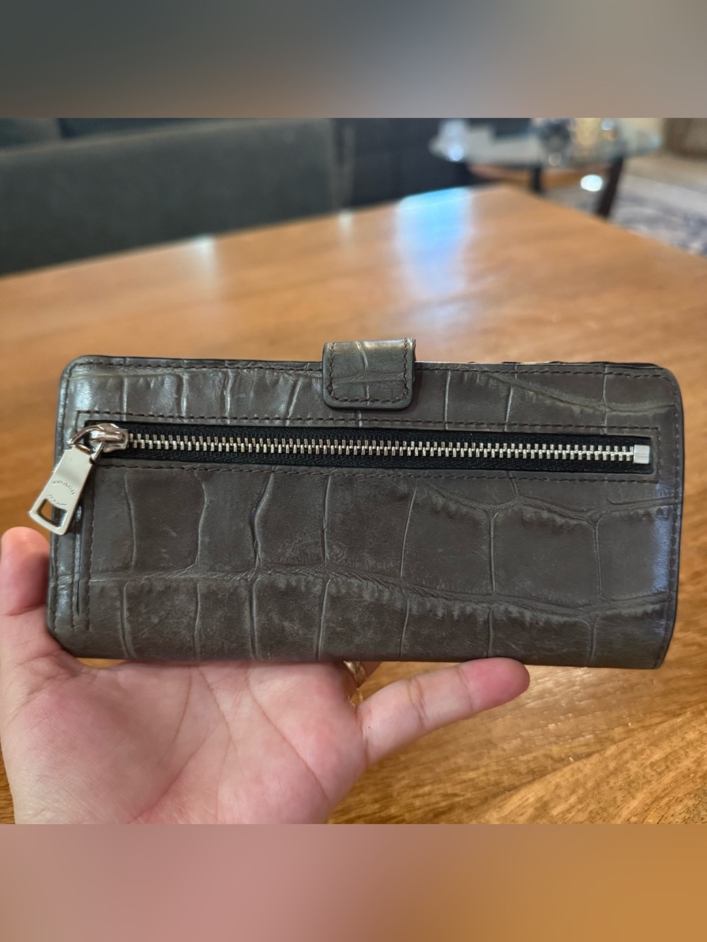 Coach Black Croc-Embossed Leather Snap Wallet - Picture 2 of 5